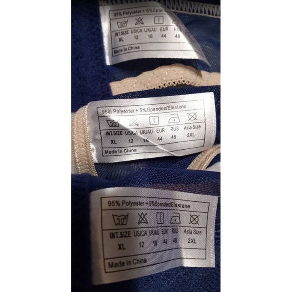 NWT Retro Blue & Cream Bra Thong Garter 3 Piece Set High Waist Satin Lace Sz 12 - Picture 7 of 9